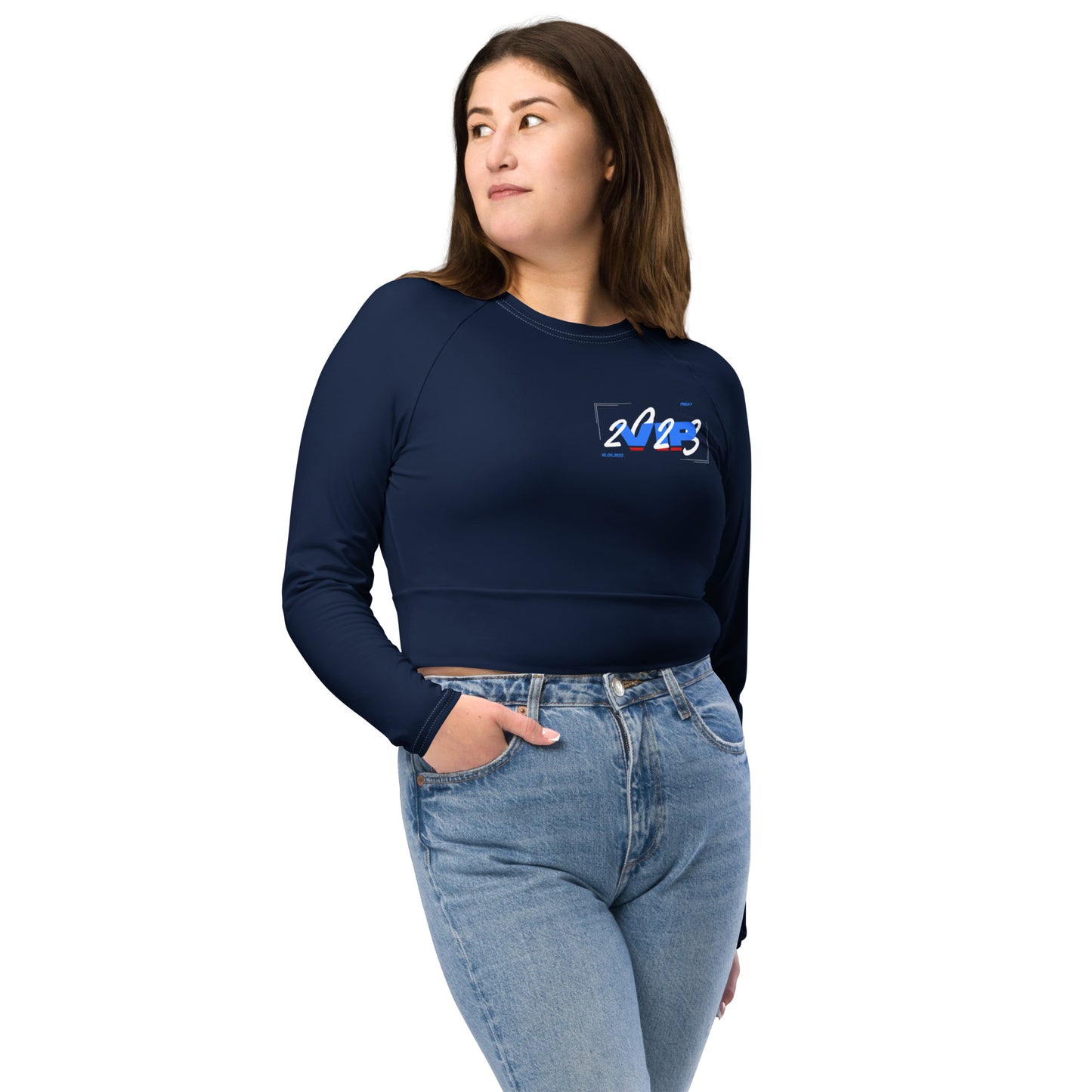 Design 2 // Women // Shirts // Long-sleeve Croptop // Navy // Front 5